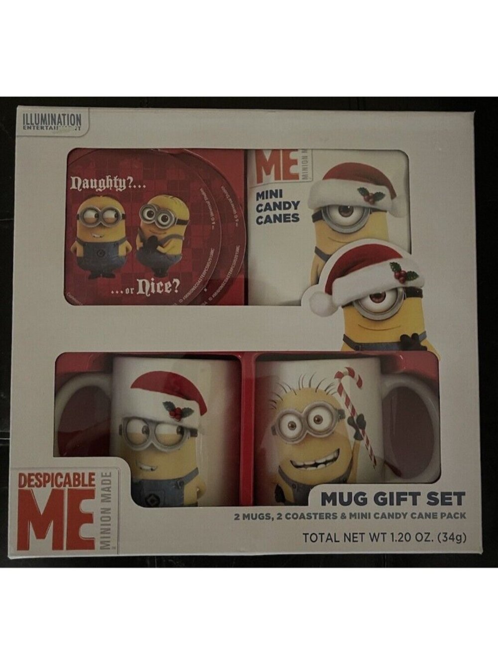 DESPICABLE ME MINION MUGS Boxed GIFT Santa SET Collectible Mugs and Coasters
